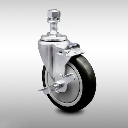 Service Caster 5 Inch SS Black Polyurethane Swivel 12mm Threaded Stem Caster with Brake SCC SCC-SSTS20S514-PPUB-BLK-TLB-M1215